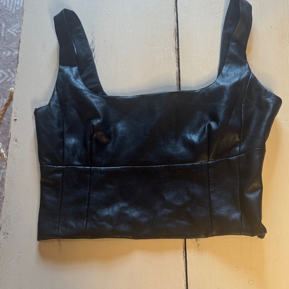 Wilfred Black Faux Leather Square-Neck Crop Top